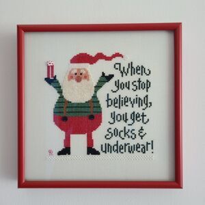 Santa Christmas Cross Stitch When You Stop Believing Humor Funny Wall Frame